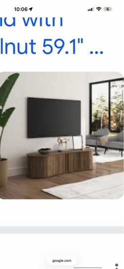Galano Curved TV Stand with Sliding Doors Royal Walnut 59.1" W × 17.7" D × 14.9"H