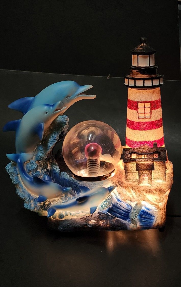 Eleco Dolphin Lighthouse Figurine Plasma Ball