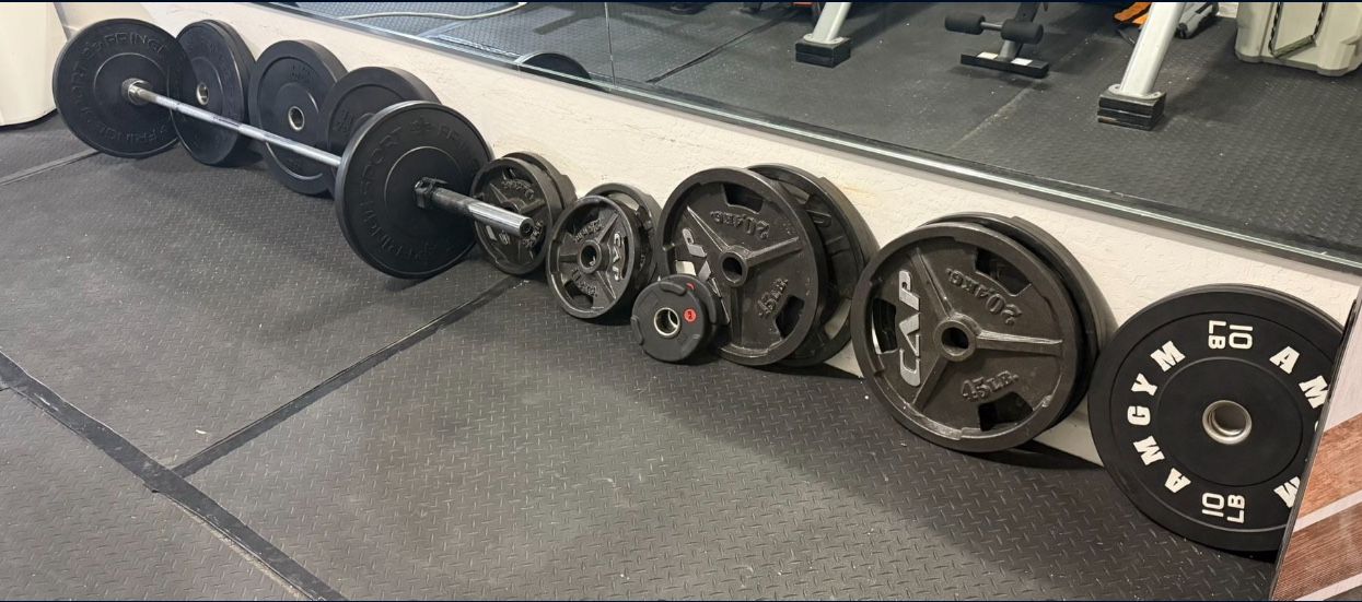 Olympic Weight Plate Set + Barbell – Premium Mix 