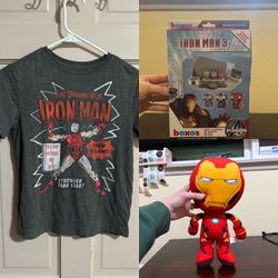 Boys Iron Man Lot - T-shirt Size Medium, Iron Man Plush & Papercraft Play Set