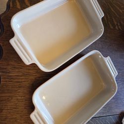 Pair Of Le Creuset Ceramic Baking Dishes -- Red -- 9x6x2