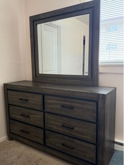 Modern Dark Wood Dresser with Mirror