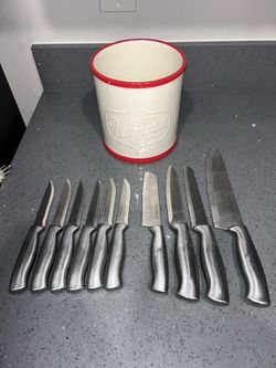 Kitchen Knife 9pc Culinary Set With Utensil Container