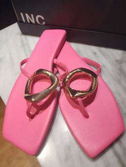 Size 10 Fuchsia Slides With Gold  Accent By  I.N.C . (Style-Yadiraf)