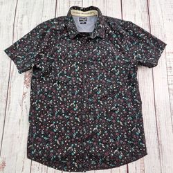  Black Floral Tailored Fit Short Sleeve Button-Up Shirt Men's XL