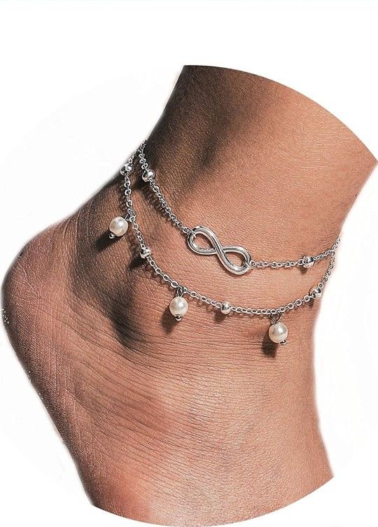 Super Cute Silver & Pearl Ankle Bracelet