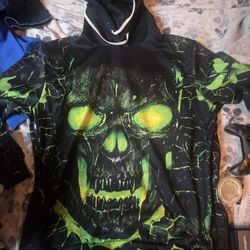 Black And Green Lightning Skull Hoodie