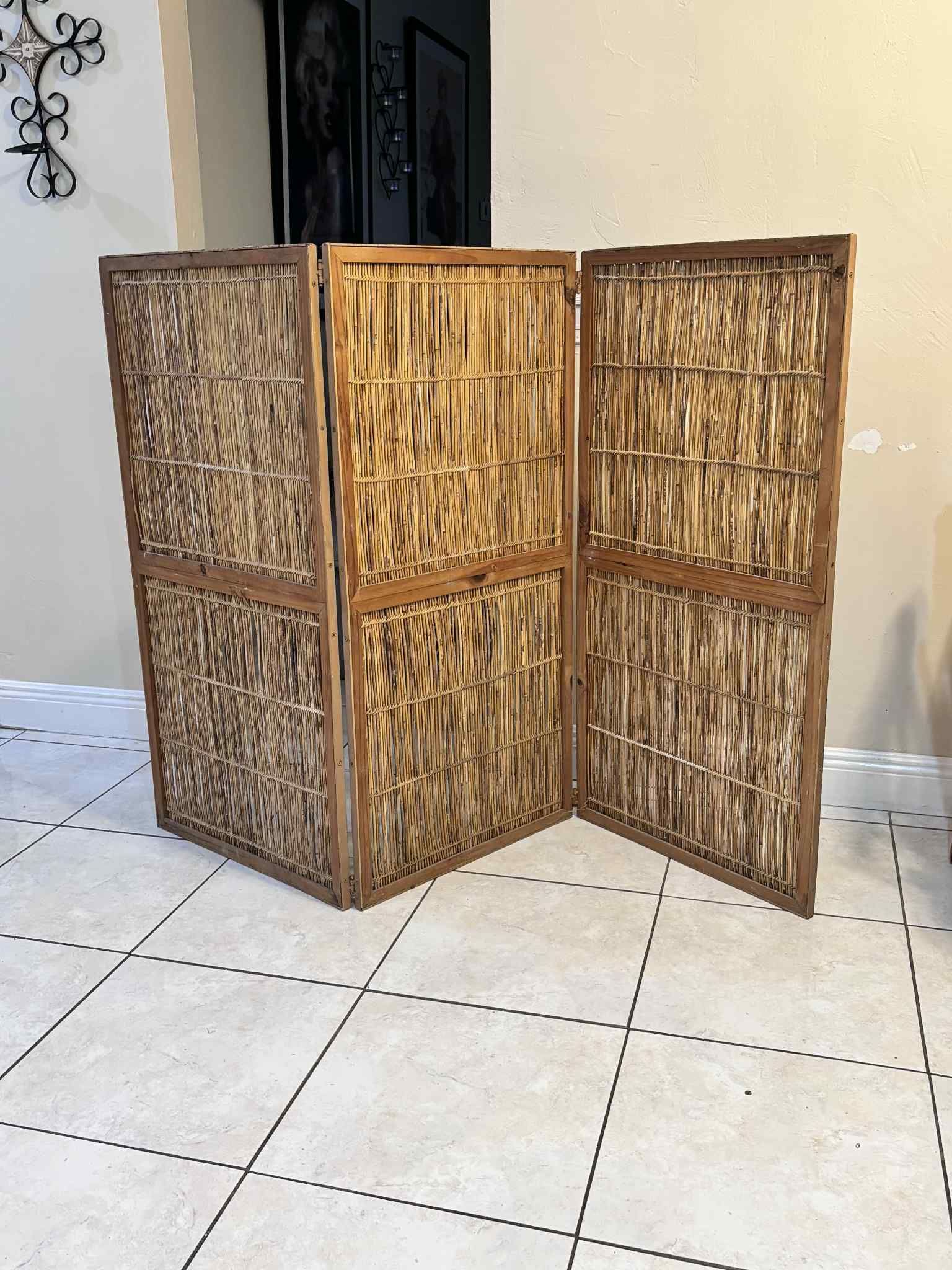 Vintage Bamboo 3 Panel Room Divider 24” Panel 72”
