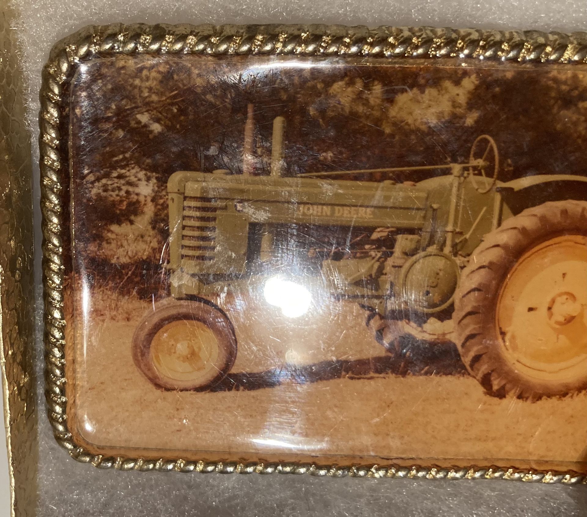 Vintage Belt Buckle Thick Epoxy John Deere Tractor Farming