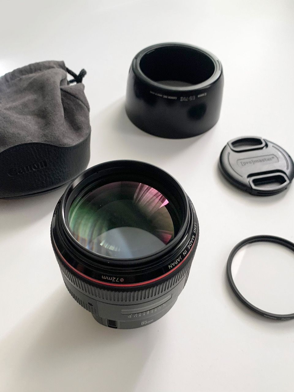 Canon 85mm F/1.2 Lens And Accessories