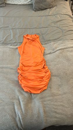 Orange Ruched mini dress