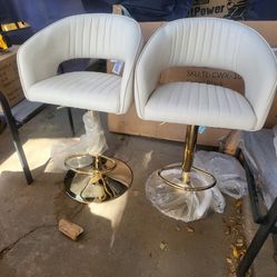 Modern Swivel Bar Stools Set of 2, Adjustable PU Leather Counter Bar Chairs with Footrest for Kitchen Island Dining Room, Cream