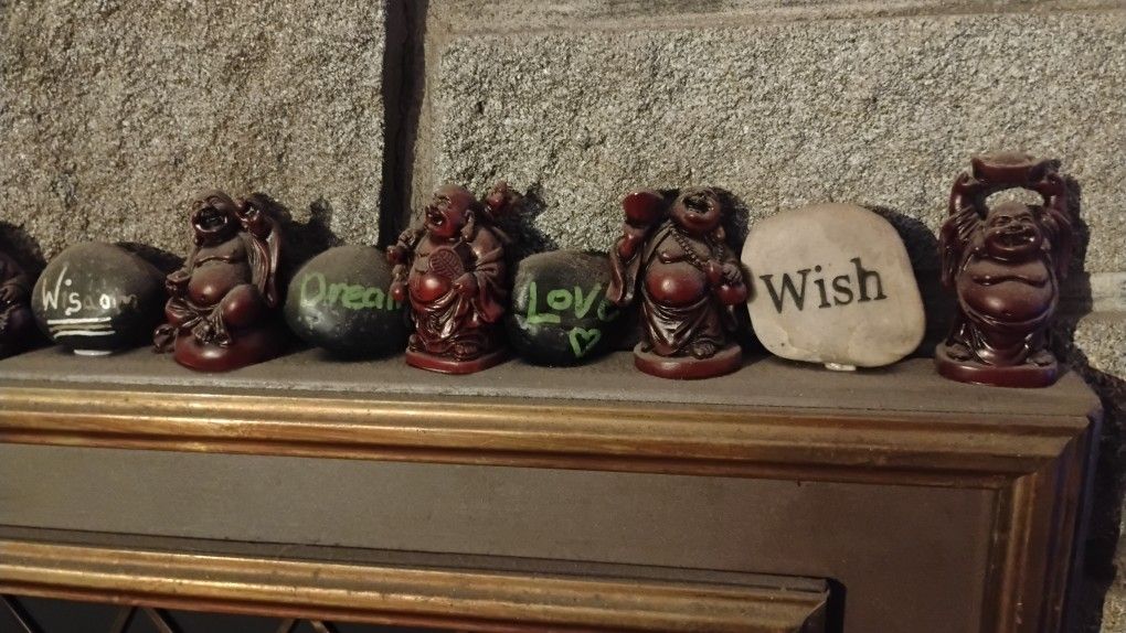 12 Little Wood Carved Buddha Statues