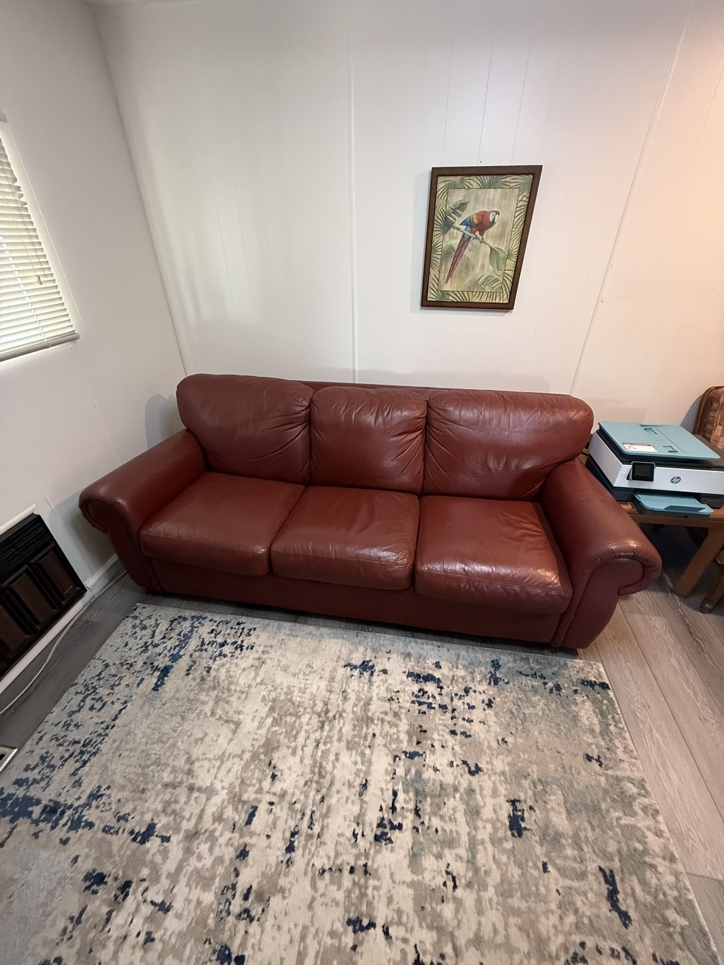 Real Leather Couch With Pull Out Bed And Ottoman