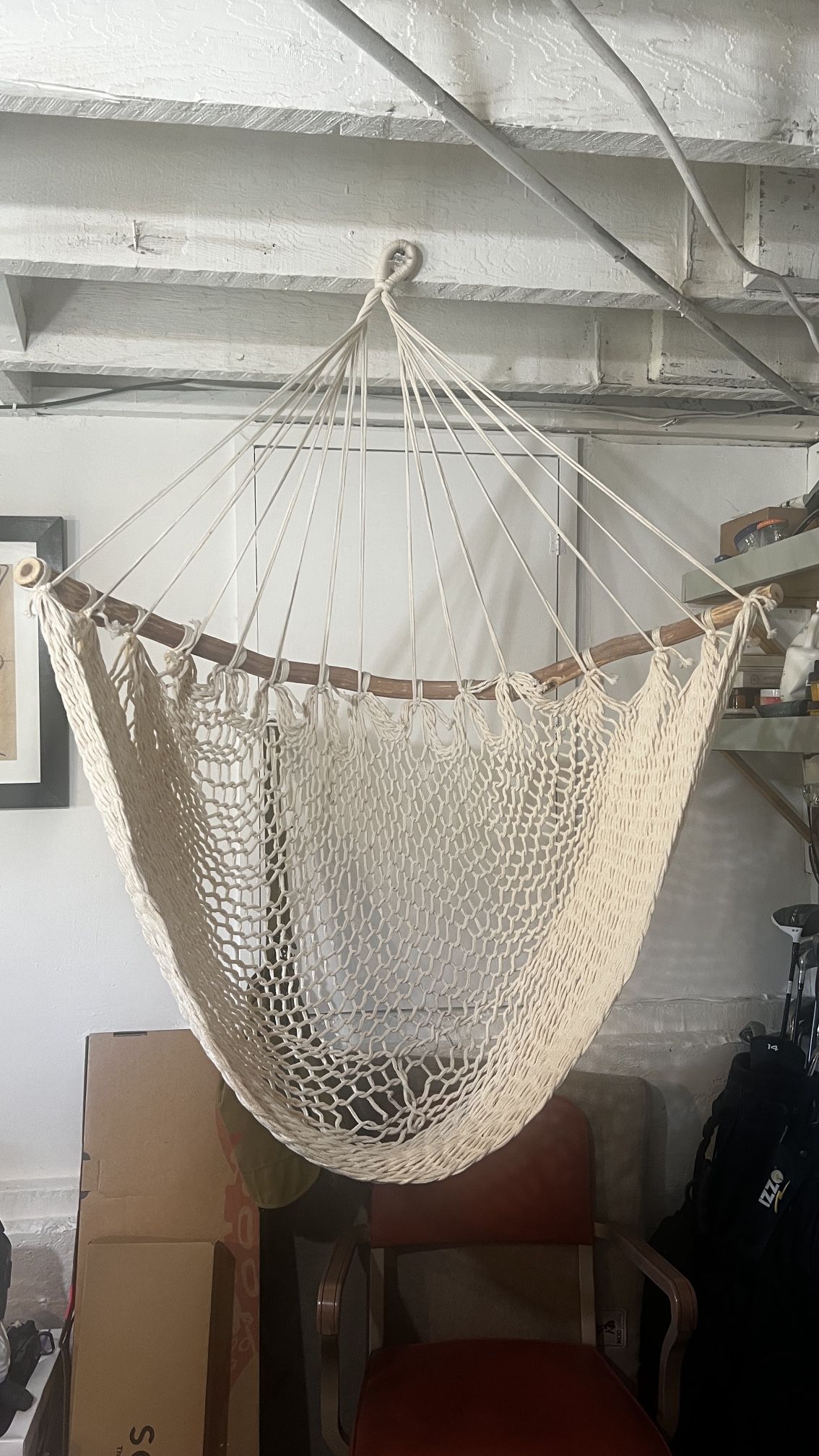 Chair Hammock Handmade Knitted Natural Wood