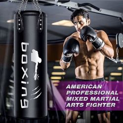 Heavy Boxing Bag for Adults & Youth, Non Tear Leather Boxing Equipment, Adjustable Wall Bracket Ceiling Hook Chain, 4ft Workout MMA 200 Pound Boxing B