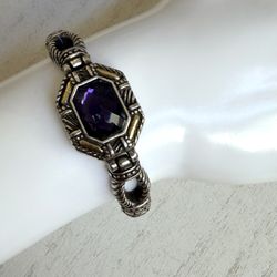 Brighton Dagmar Amethyst Crystal Cable Bracelet Silver Tone Hinged