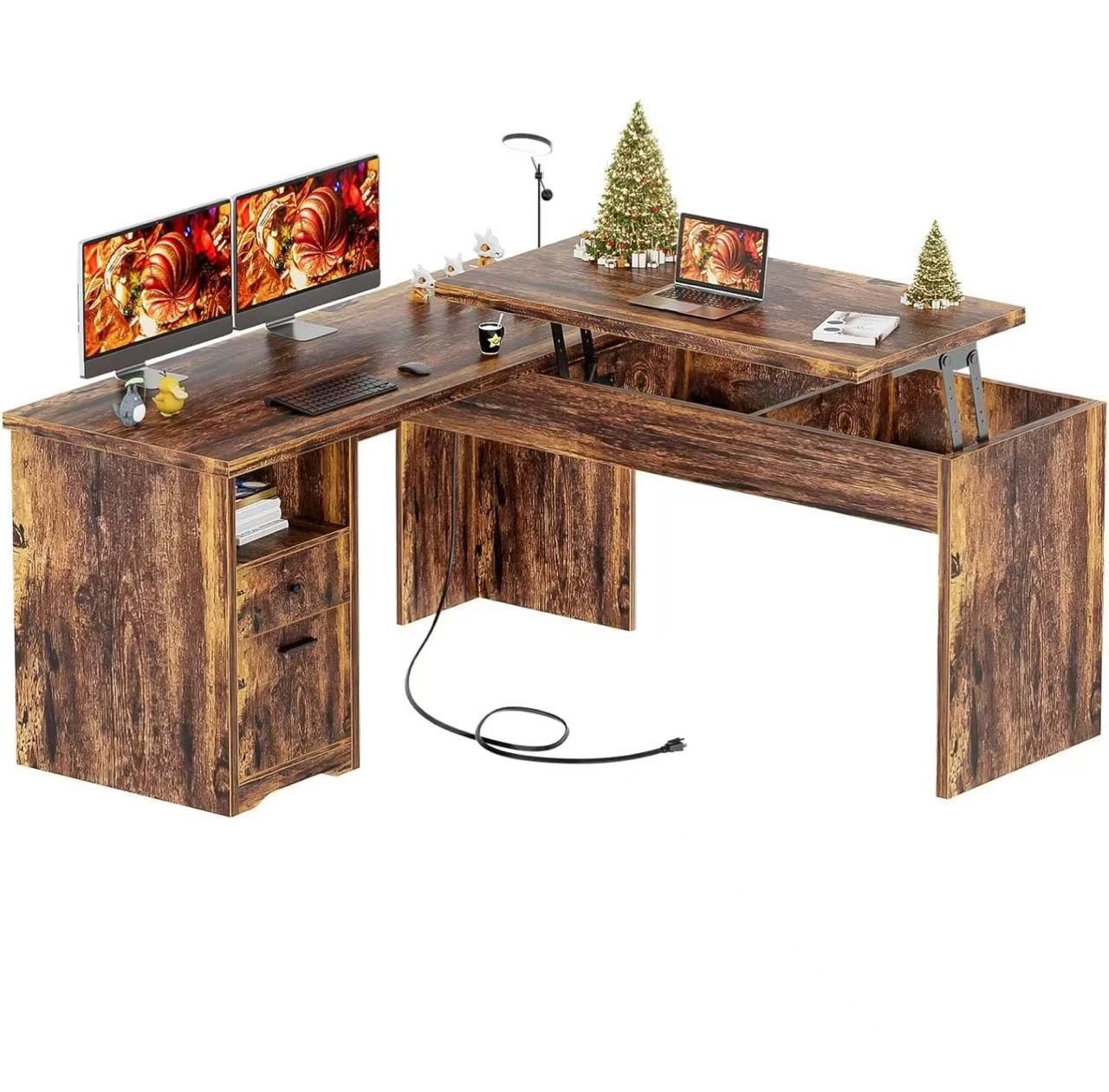 Lift Top L Shaped Desk with Drawer