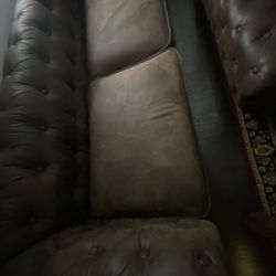 Chesterfield Brown Faux Leather Tufted Sofa, 79"