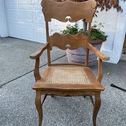 Solid Light Oak Chair With Cane Seat