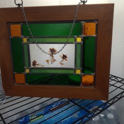 Vintage Stained Glass Wooden Pic