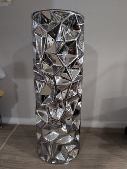 Tall Silver Geometric Vase
