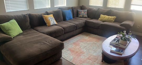 Large Brown Sectional Sofa with Chaise