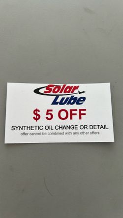 Mention this for $5 off Synthetic Oil Change or Detail