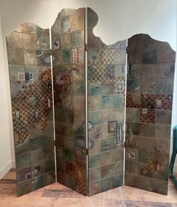 Vtg Studio Made Art Decorated Lacquered 4-Panel Room Divider Screen