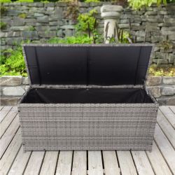 113 Gallon Gray Outdoor Wicker Patio Deck Box w/ Lid / Storage Container [NEW] *Assembly Req