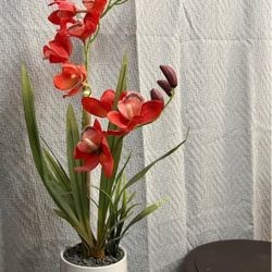 Orange red Orchid Faux Plant