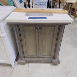 Thomasville Bradford 30 in. W x 20 in. D Bath Vanity in Walnut with Quartz Stone Vanity Top in White with White Basin $349 