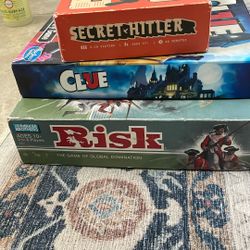 Clue, Risk and Secret Hitler Board Games