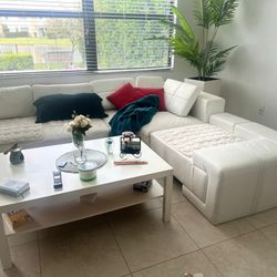 GREAT OFFER! Living Room Set Italian White Leather Sectional Sofa Over $5000 Retail Price (Pillows Included) + Single Leather Chair + Coffee Table