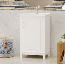 NEW Dexmalle 20-in White Freestanding Single Sink Bathroom Vanity with White Top and One Door