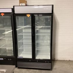 Empura EGM-36B 48.25" Wide Two Section Black Refrigerated Merchandiser With Swinging Glass Doors