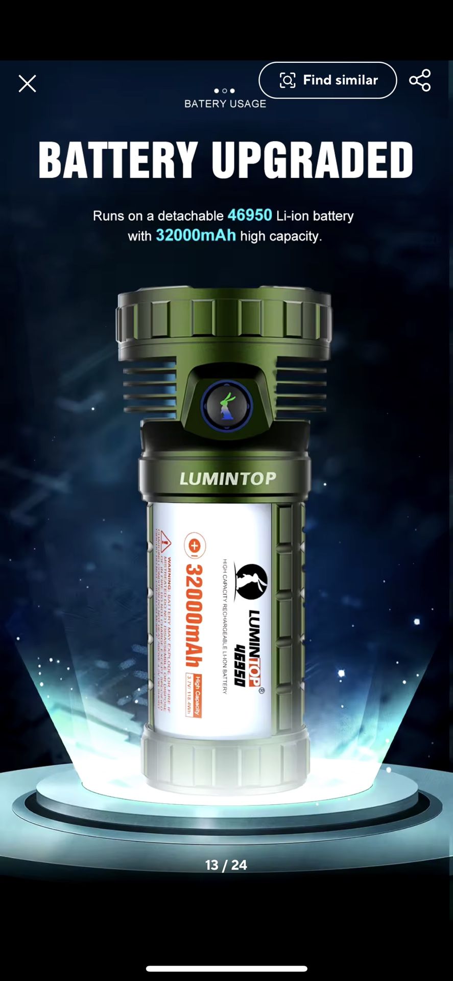 Lumintop Mach 46950 Rechargeable 26,000 Lumen Flashlight Power Bank