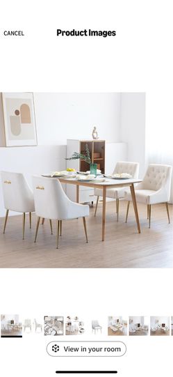 Dining Chair Set of 4, Upholstered Velvet with Back Pull Rod. Beige