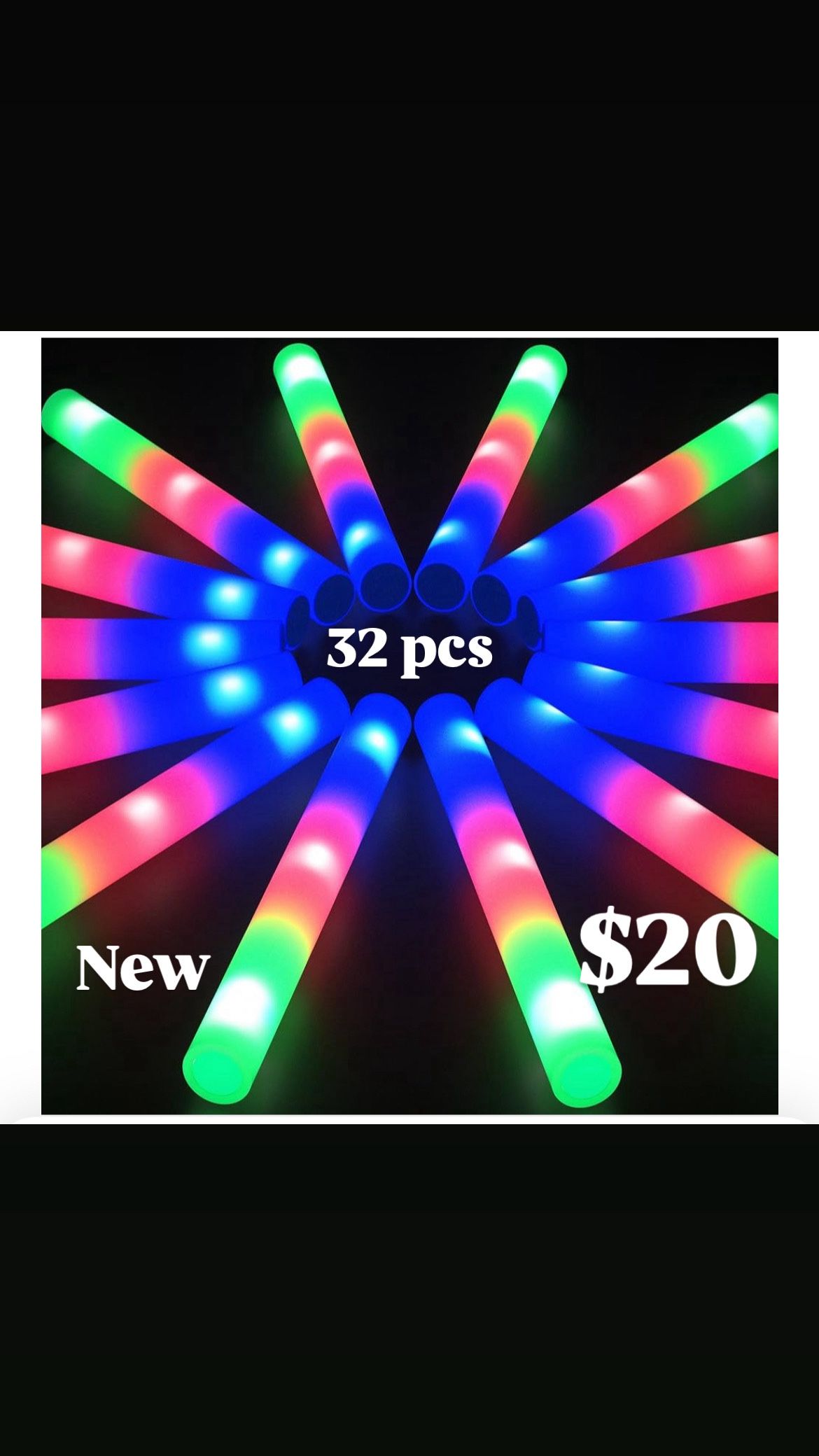 32 Pcs Foam Glow Sticks Bulk Party Pack, L16" Led Light Up Foam Sticks with 3 Flashing Effect, Glow in The Dark Party Supplies Favors for Wedding,