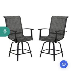 Grand patio Counter Height Outdoor Swivel Bar Stools Set of 2, Patio Bar Chairs with Arms Backs for Porch Balcony, Poolside, Deck (Black&Grey Plaid, 2