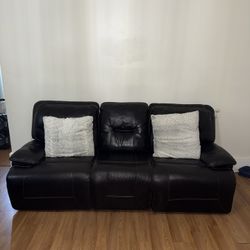 Two Brown Leather Recliner Sofas 