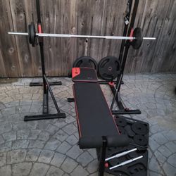 bench press stands n weights