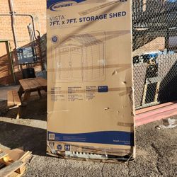 Suncast
Vista 7 ft. W x 7 ft. D Plastic Resin Storage Shed with Floor (50 sq. ft.) in Colonnade (Beige)