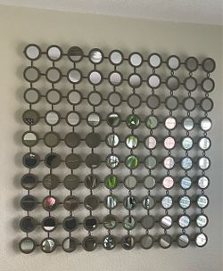 Wall Mirror - Metal With Grid Pattern - Mid-Century Modern (Large 39” x 39”)
