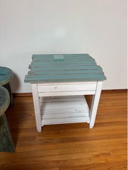 Blue and White Wooden Table