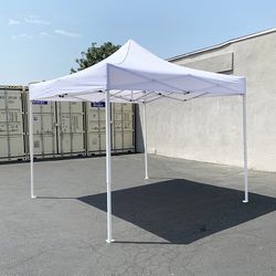 (NEW) $90 Heavy-Duty 10x10 ft Popup Canopy Tent Instant Shade w/ Carry Bag Rope Stake, White/Blue 