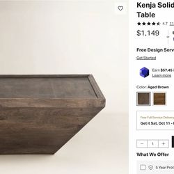 Coffee Table - Kenja Solid Wood Coffee Table – Aged Brown (Like New