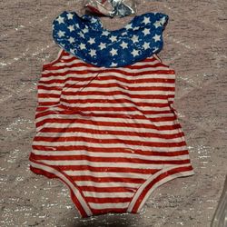 Infant's Stripe & Star Pattern Bodysuit, Casual Sleeveless Onesie, Baby Girl's Clothing For Independence Day