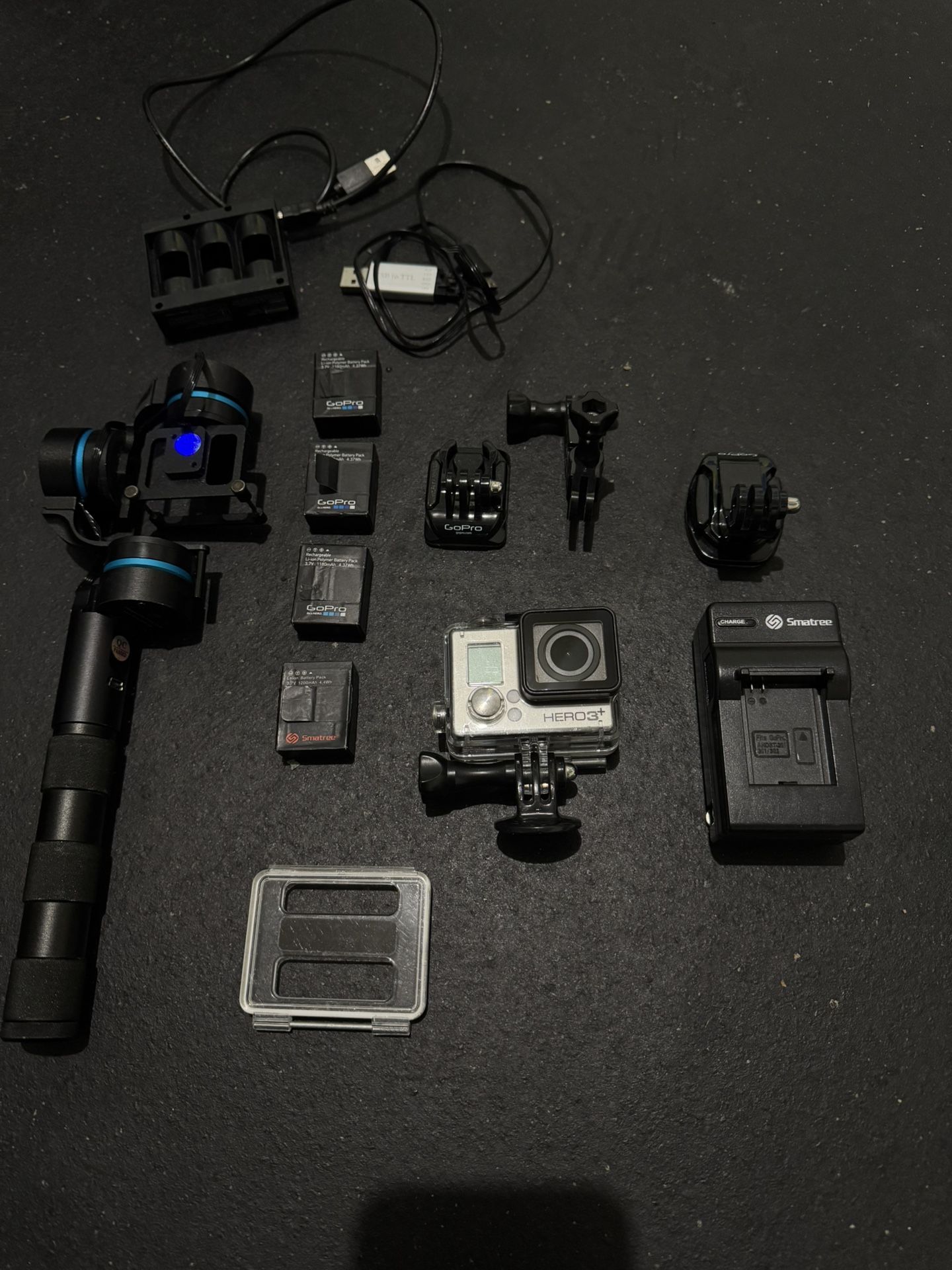 GoPro Hero 3+ with accessories and stabilizer the Feiyu Tech 3-Axis Gimbal