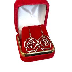 Vintage Sterling Silver Filigree Rose Flower Earrings